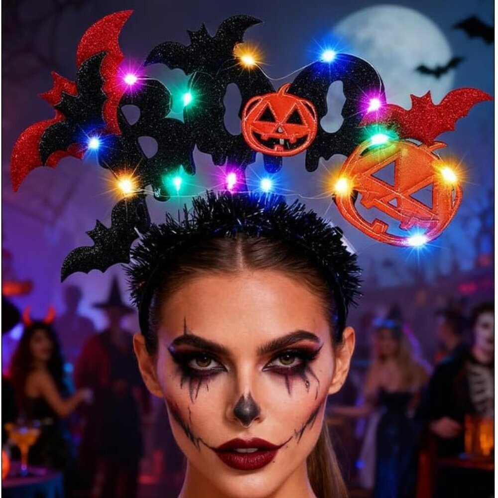 Halloween Light Up Headbands Bats Pumpkin Costume Accessory for Women
